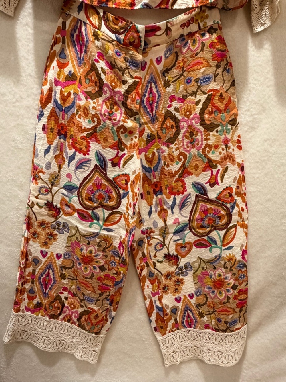 Zara boho resort casual matching set printed crop top wide leg pants small - Picture 6 of 13